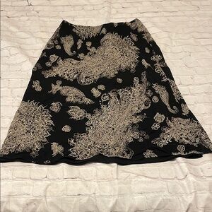 Elegant Black and Cream Paisley Midi Skirt